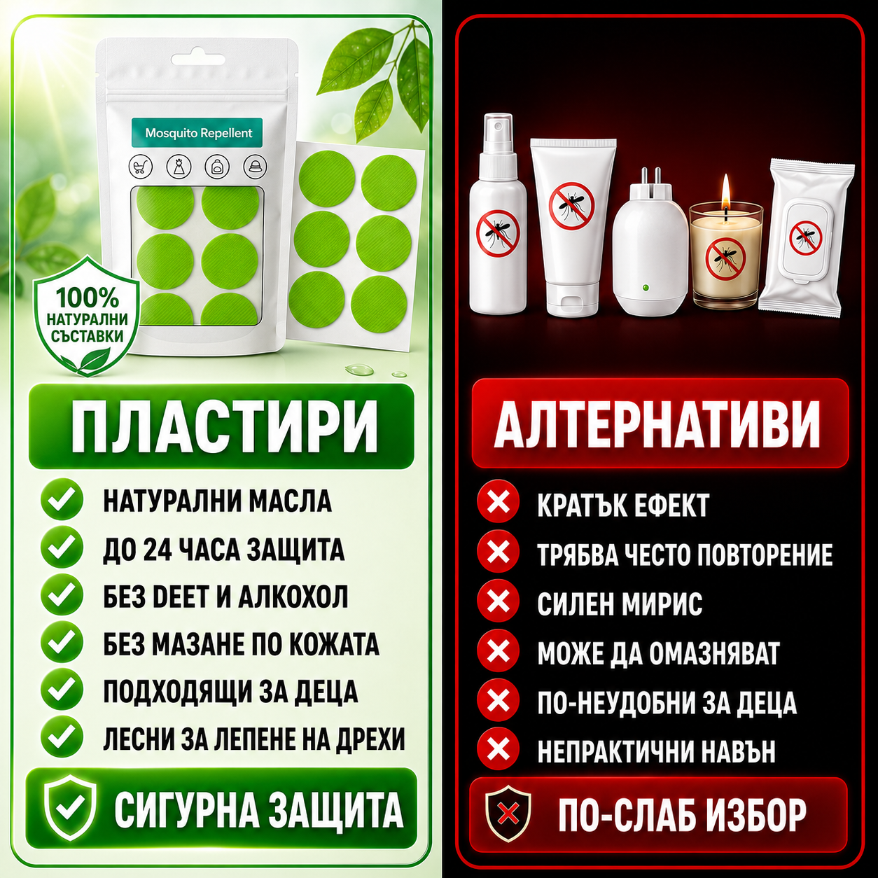 Пластири против комари с етерични масла (30 пластира)