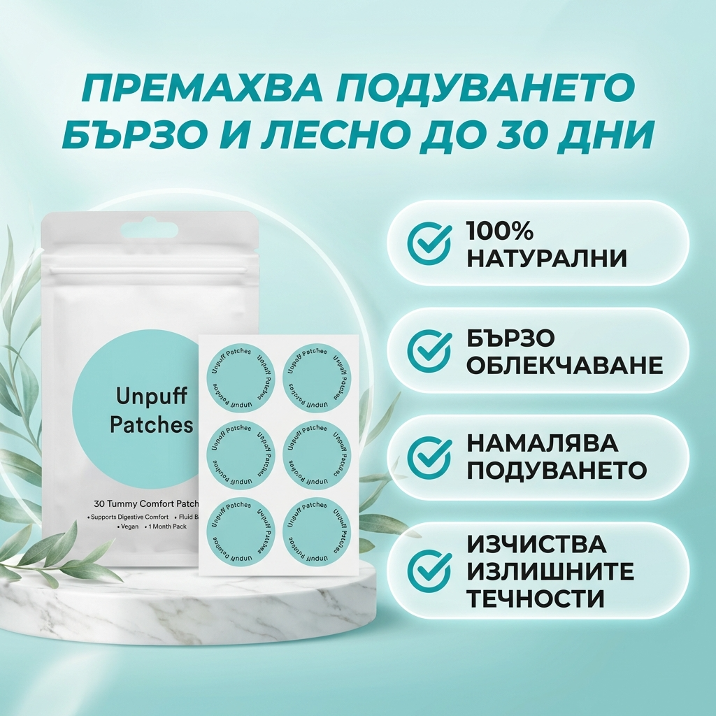 Билкови пластири против подуване,тежест и задържане на течности (30 пластира)